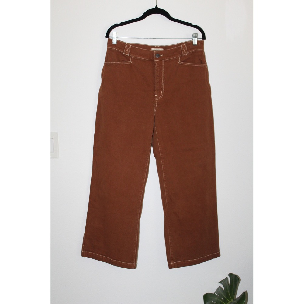 Madewell Emmett Wide-Leg Pants Rust Brown Contrast Stitch High Rise Size P31